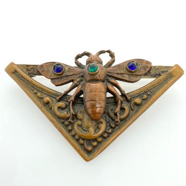 Vintage Art Deco Nouveau Bee Insect Brass Pin Brooch Retro 