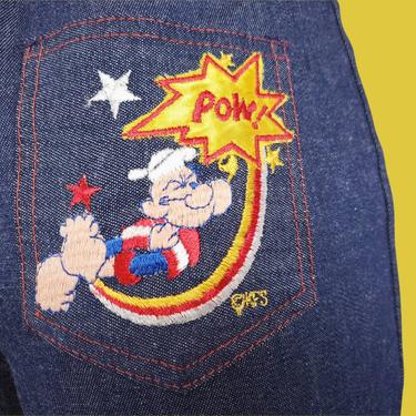 NOS 70s Popeye jeans. Vintage. Dark wash. Straight leg. Pocket embroidery. Sears Pretty Plus. (32-34 x 30.5) 