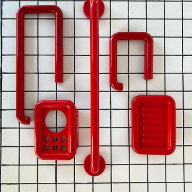 1970s Red Plastic InterDesign Bathroom Accessory Set