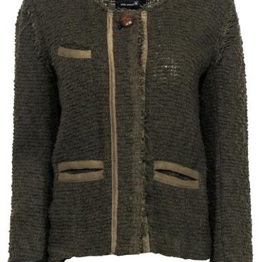 Isabel Marant - Olive Green Textured Wool Blend Jacket w/ Frayed Edges Sz L