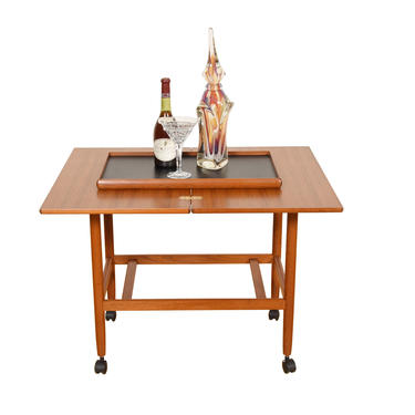 Expanding Danish Teak Cocktail Cart with Reversible Serving Tray