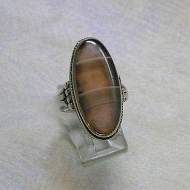Vintage Sterling Banded Agate Ring, Vintage Sterling Agate Ring, Vintage Sterling Ring, Size 6 3/4 (#3854) 