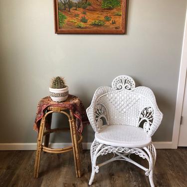 Vintage Woven Wicker and Cane Peacock Style Chair 