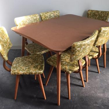 vintage mid century modern dining set with 6 chairs + expandable table.