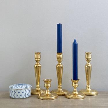 Baldwin Brass Candlestick Set of 5 Gold Candle Holders Polished Shiny Brass Tableware 