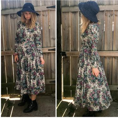 1990's Floral Grunge Long Sleeve Midi Dress in Size 6/8 