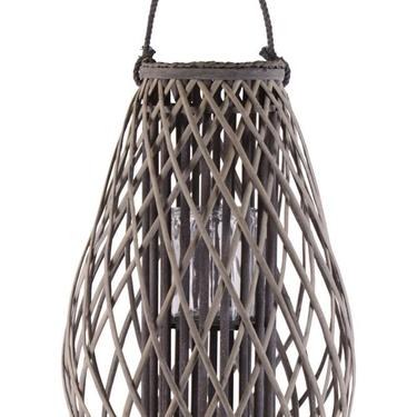 BAMBOO ROUND BELLIED LANTERN WITH BRAIDED ROPE LIP AND HANDLE