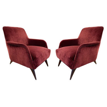 Pair of Maroon Italian Mid-Century Armchairs