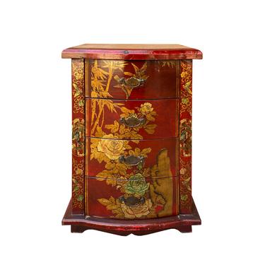 Distressed Red Golden Scenery 4 Drawers End Table Nightstand cs7238E 