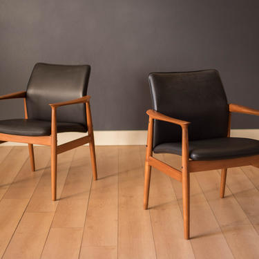 Pair of Vintage Danish Teak and Leather Armchairs by Grete Jalk for Glostrup 