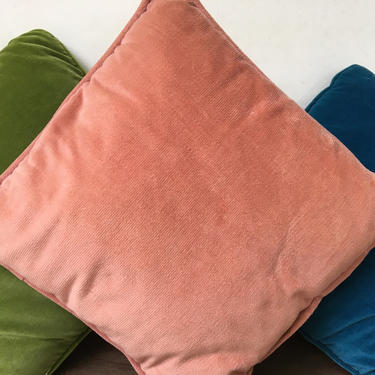 Vintage Pink Peach Velour Pillow By Nettle Creek, Mid Century Modern Square Pillow 