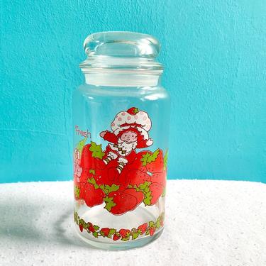 Strawberry Shortcake Collectible, Clear Glass Jar with Stopper Top, Vintage 1980 