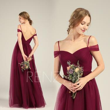 Wine Prom Dress Long Off Shoulder Sweetheart Tulle Dress (HS709) 
