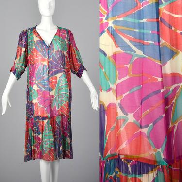 XL Ted Lapidus Boutique Sheer Floral Dress Vintage Summer Dress Loose Fitting Dress Ted Lapidus Floral Dress 
