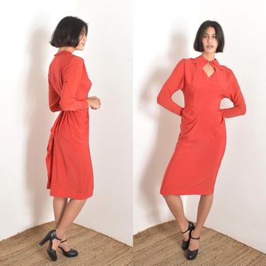 Vintage 1940s Dress / 40s Rayon Bombshell Dress / Red ( small S ) 