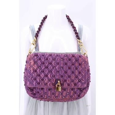 MARC JACOBS purple silk Quilted XL bag w/ lock and jewels chain strap collection 