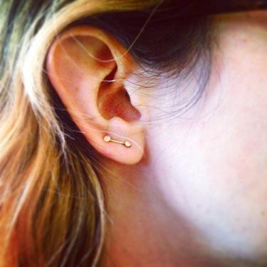 14k Gold Double Dot Ear Pins - Ear Climber- Small Ear Pin - Handmade 