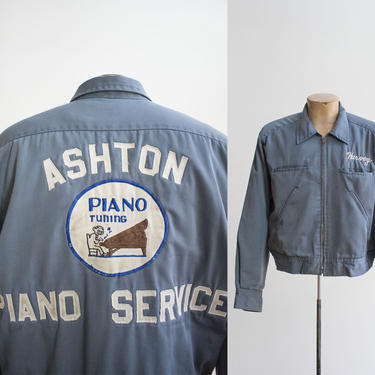 Vintage Work Jacket / Vintage 1960s Work Wear Jacket / Vintage Service Jacket / Gray Piano Service Jacket / Ashton Piano Service Work Jacket 