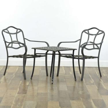 Set 3 Metal Patio Chairs & End Table