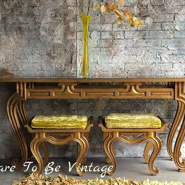 Rare Francisco Hurtado Hollywood Regency Console Table and Stools - Hollywood Regency Console Table and Ottomans - French Provincial Table 