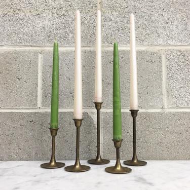 Vintage Candlestick Holders Retro 1970sInterpur +  Solid Brass + Set of 5 + Candle Holders + Assorted Sizes + Tulip Base + Home Decor 