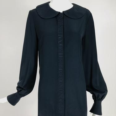 Vintage Valentino Dark Blue Silk Embroidered Tunic Blouse 1990s