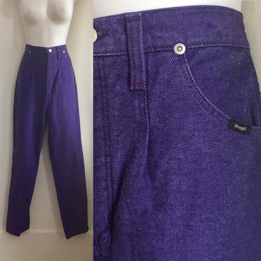 Vintage 80's Wrangler PURPLE DENIM Jeans / High-Waisted Pleat / No Back Pockets / All Cotton / Extra Long Tall 