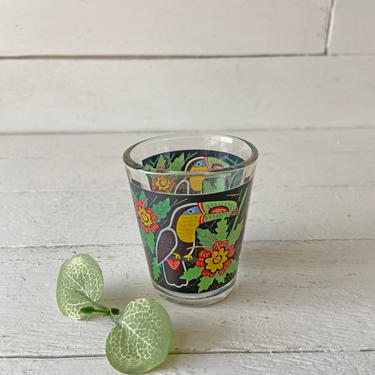 Vintage Panama Shot Glass, Black, Floral, Toucan Shot Glass | Honeymoon Gift, Souvenir Shot Glass, Panama Lover, Panama Collector, Gift 