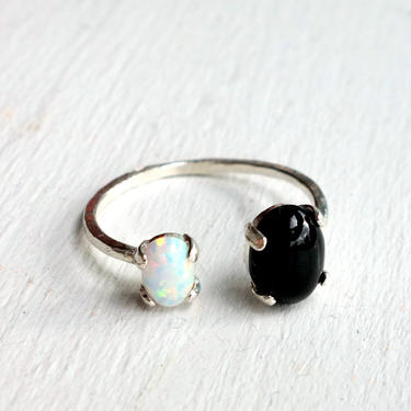 Dual Stone Ring- Sterling with Opal and Onyx 