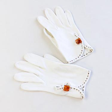 1950s White Cotton Day Gloves | White Top Stitch Gloves | Kay Fuchs 