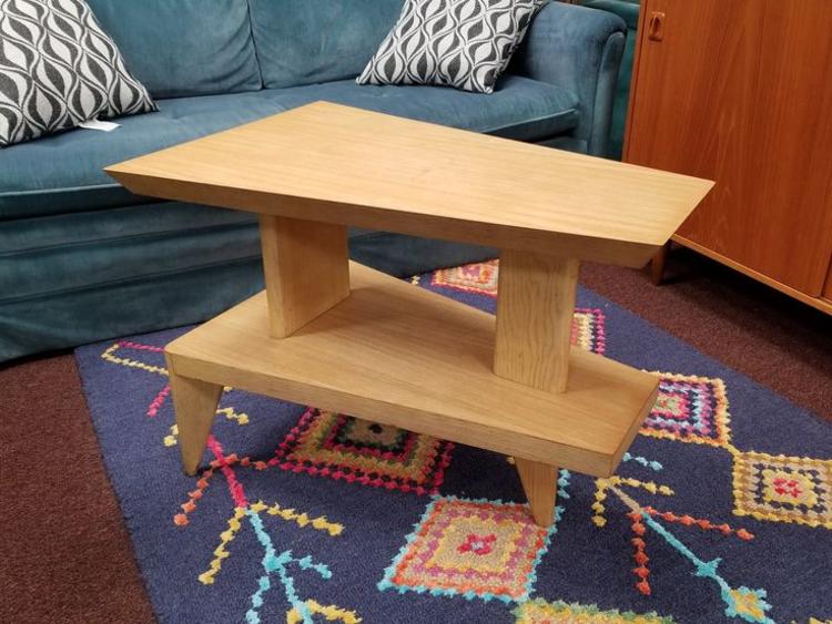                   Mid-Century Modern oak wedge table