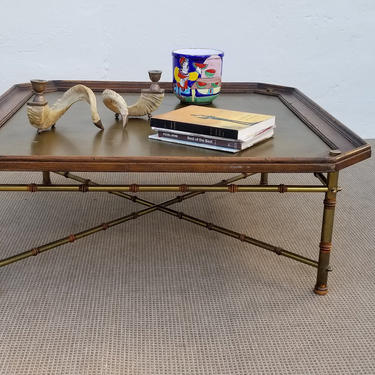 1970's  Vintage  Italian Brass And Wood Faux Bamboo  Coffee Table . 