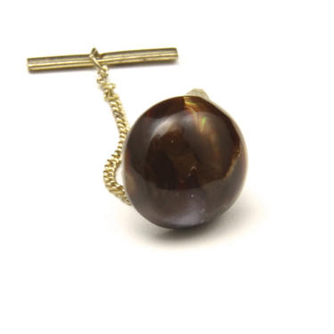 Vintage Brown Fire Agate Tie Tack Mens Accessory Jewelry Modern 