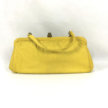 Vintage 60s handbag | Vintage sunshine yellow leather purse | 1960s top handle bag 