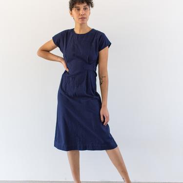 Vintage Navy Blue Short Sleeve Dress Smock | Overdye True Blue | XXS XS | 