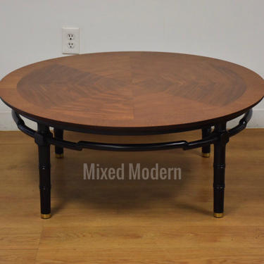 Old Colony Mahogany and Brass Round Coffee Table 