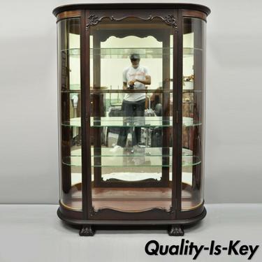 Antique American Empire Bow Glass Carved Mahogany Claw Foot China Cabinet Curio