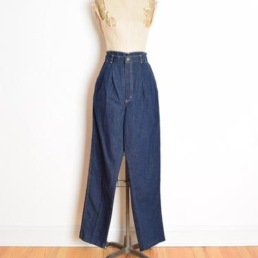 vintage 80s mom jeans dark denim high waisted pleated tapered leg pants S clothing 