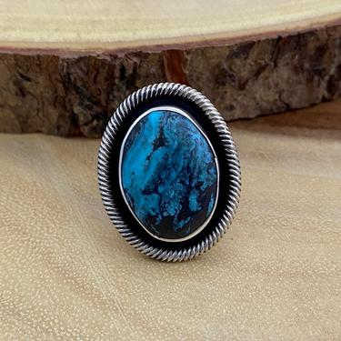 ALL AROUND Chimney Butte Shadowbox Turquoise &amp; Sterling Silver Ring | Native American Jewelry Southwestern Boho | Size 7 3/4 