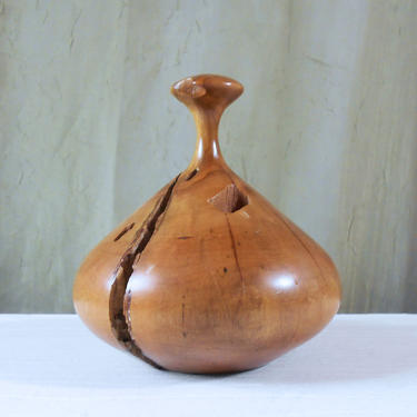 Turned Wood Natural Edge Weedpot / Sculptural Wood Vase Signed by Artist 