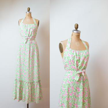 1970s Lily Pulitzer Dress / 60s 70s Floral Print Two Piece Halter Dress 
