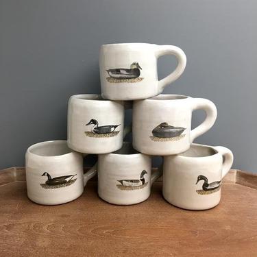 Historic duck decoy mugs - handmade set of 6 - rustic tableware 