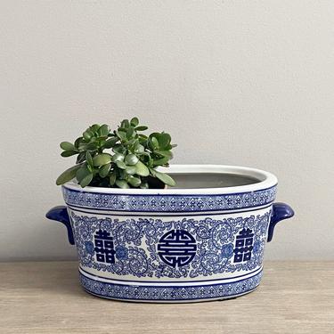 Chinese Planter Double Happiness Blue White Ceramic indoor Planter 