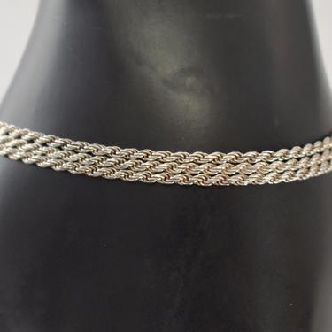 80's SU Italy 925 silver classic edgy rope chain rocker bracelet, handsome three row sterling flexible stacking bracelet 