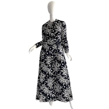 70s Geoffrey Beene Boutique Dress / Vintage Metallic Floral Gown / 1970s Velvet Glitter Evening Dress Medium 