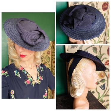 Early 1940s Hat // Marshall Fields Co Navy Blue Woven Hat // vintage 40s hat 