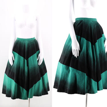 50s Phil Rose corduroy graphic chevron circle skirt / vintage 1950s graphic print ombre fine wale pin up skirt 26&amp;quot; 