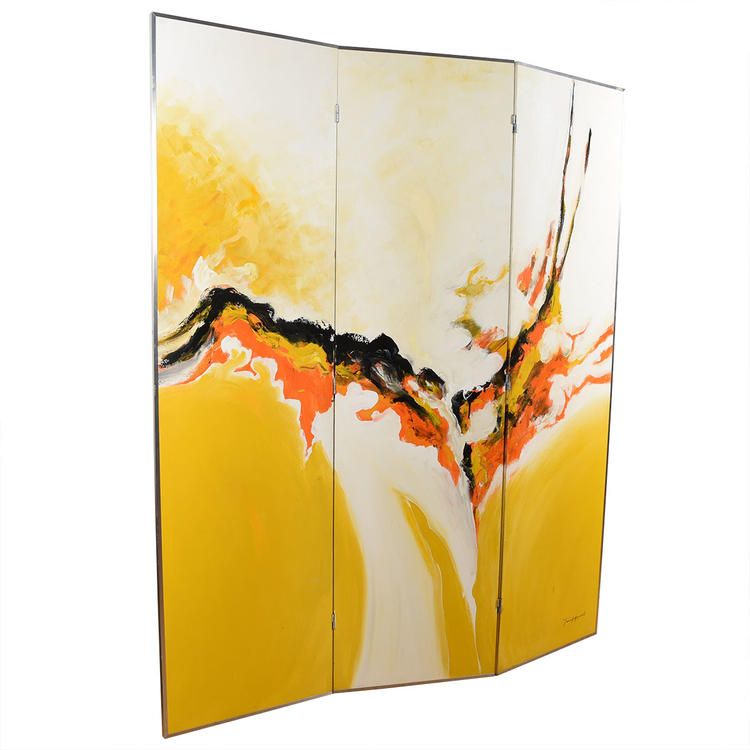 Mid Century Modern Abstract Large Painted Screen \/ Room Divider