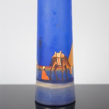 Blue Czech Art Deco Glass Vase, Egyptian Scene
