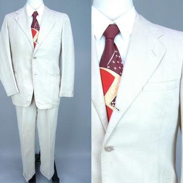 1940s Palm Beach Suit | Vintage 40s Light Tan Single Breasted Summer Suit | Size 40R 